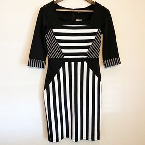 Nice Forever Half Sleeve Striped Pattern Dress